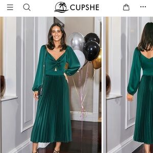 Cupshe Emerald Long Sleeve Pleated Dress. Never worn